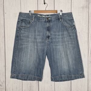 Live Mechanics Baggy Jean Shorts Jorts 42 Y2K Skater 90s Denim Embroidered